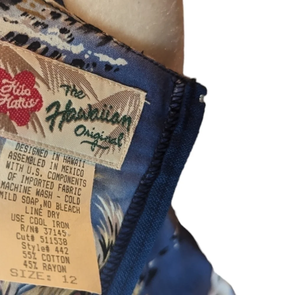 Hilo Hattie's Dress Hawaiian palm print sleeveless cotton blend Blue maxi Sz 12 - Picture 7 of 10